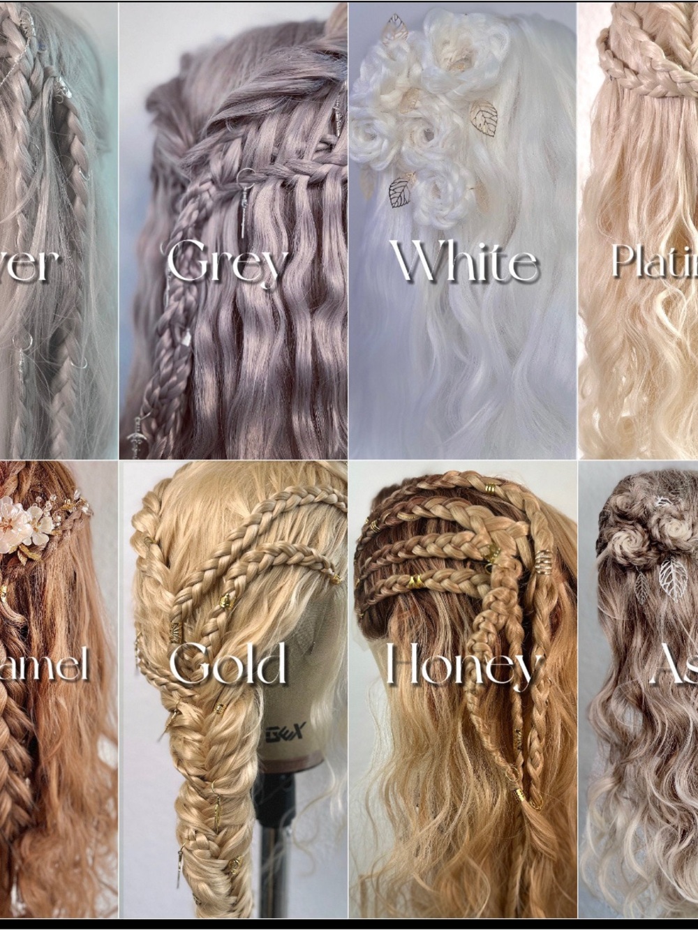 Viking elf women’s wig Silver Lace Long Wavy Braided beaded - Picture 7 of 11
